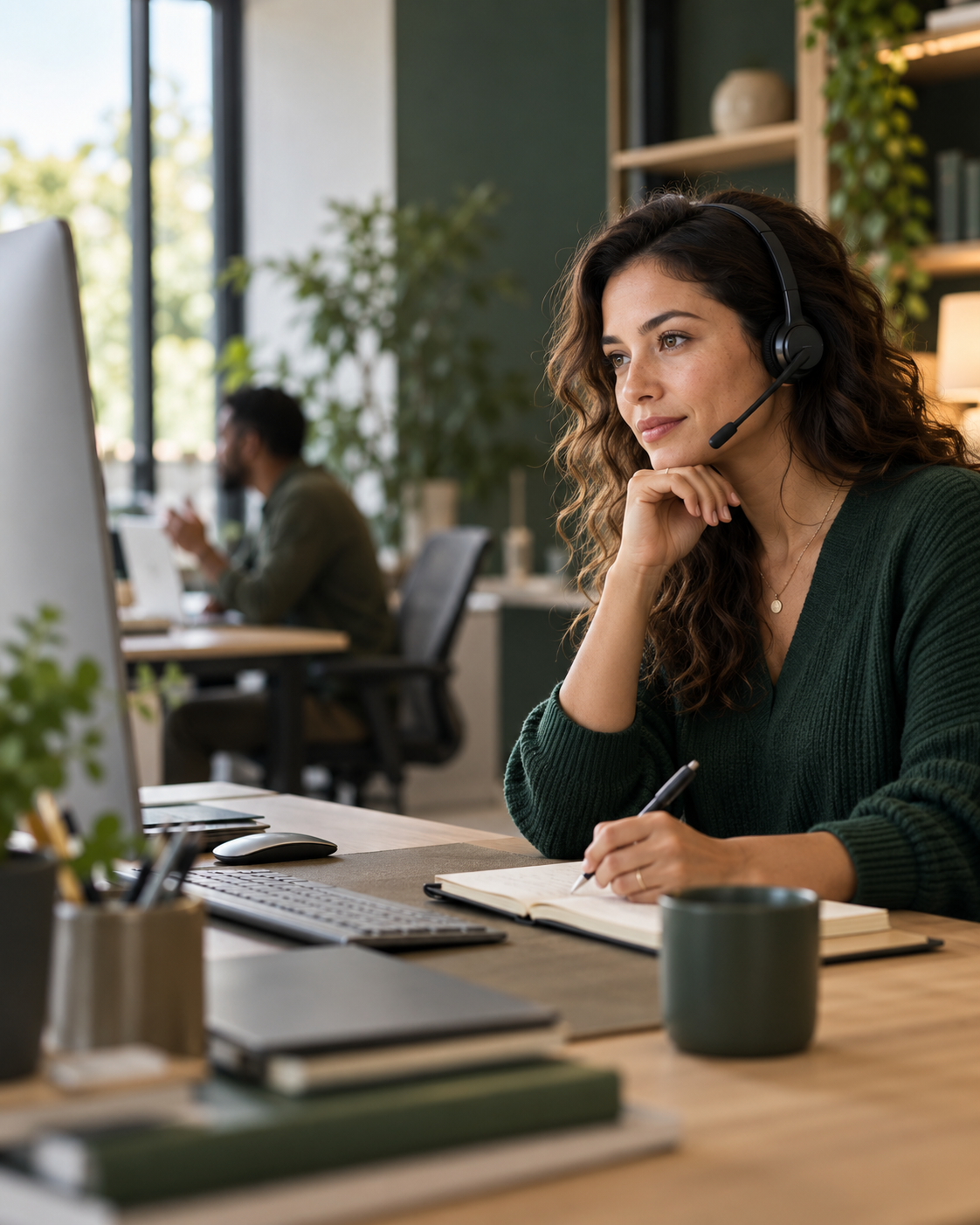 Professional working at a customer communications desk